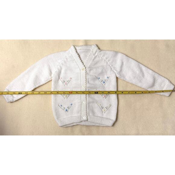 Vintage 90s Knit Cardigan Sweater Girls 3-6M White Pastel Floral Embroidered - Picture 7 of 7